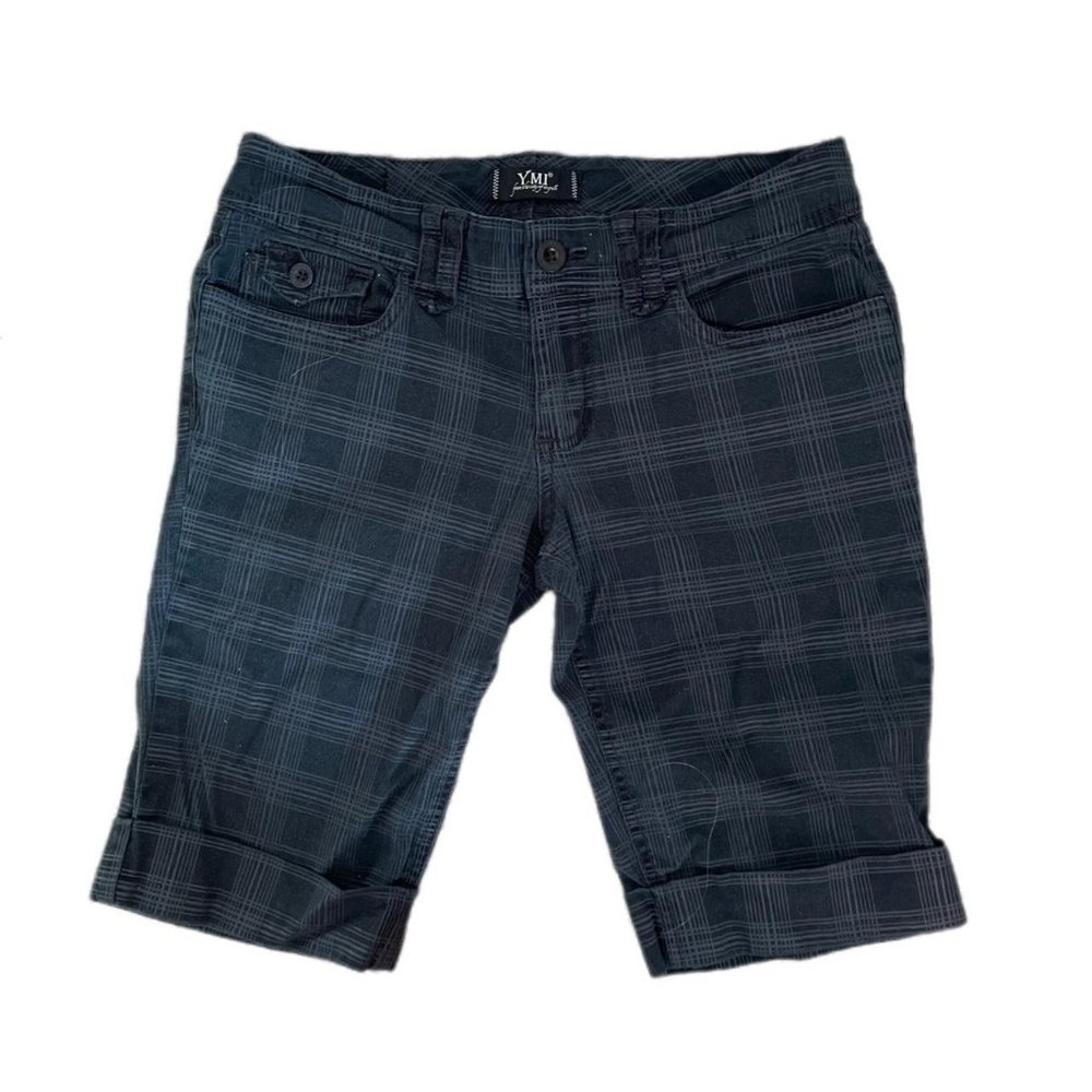 Black plaid Y2K Bermuda Long Shorts